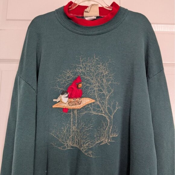 Vintage Cardinal Sweatshirt Womens Size XL Green Red Winter Granny USA Made - Picture 3 of 11